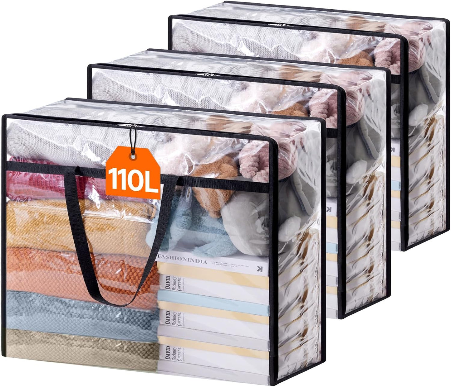Lifewit 8 Pack Clear Clothes Storage Bags, 60L Plastic Blanket Storage Bag, Vinyl Foldable Moving Bags with Zipper, Closet Organizers and Storage Containers for Bedding, Duvet, Comforter