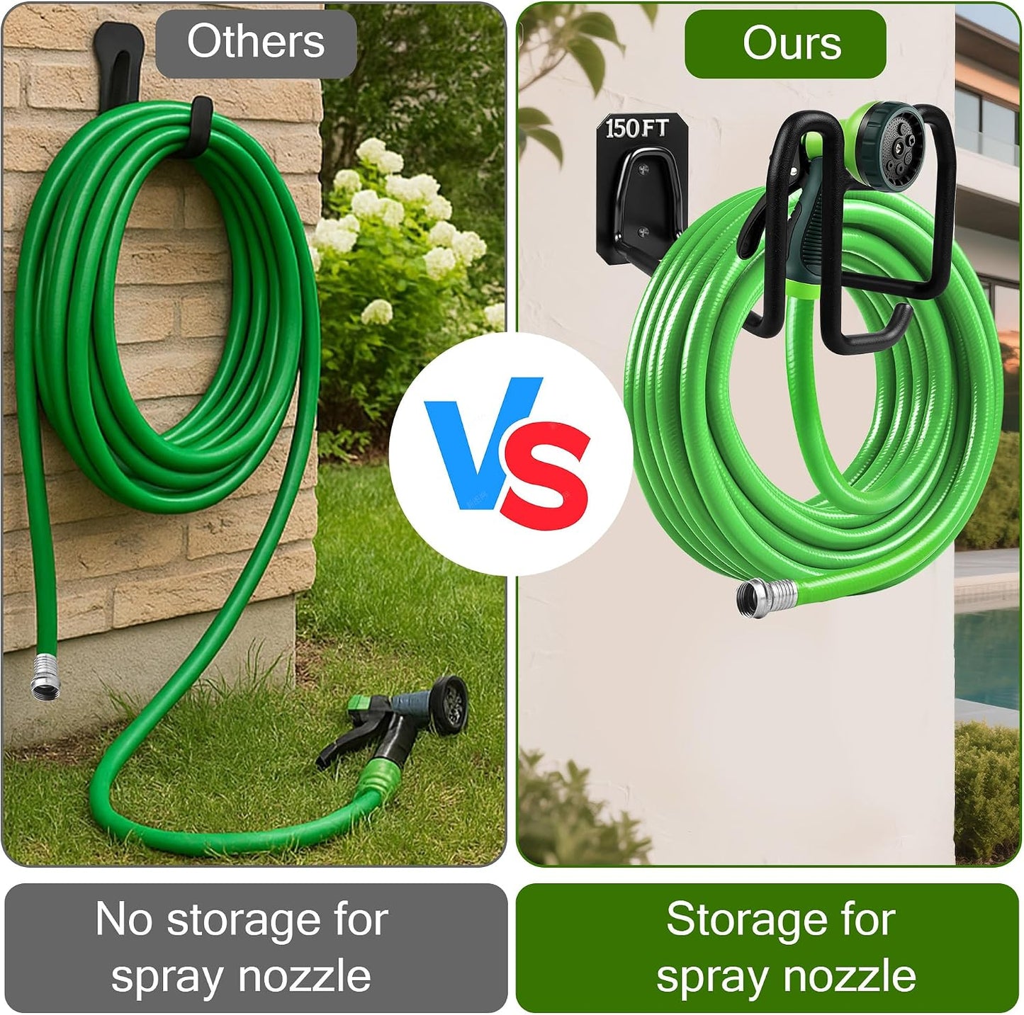 Garden Hose Holder Wall Mount Water Hose Holders for Outside | Metal Hose Hanger with Hook Heavy Duty Garden Hose Reel for Outside Yard Lawn Storage