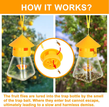 Outdoor Fly Traps with Natural Fruit Fly Bait Refill,Reusable Fruit Flies Trap Jar for Fruit and Vegetable Garden(Only Catch Fruit Trees and Melon Vines Fly)