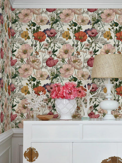 Orainege Pink Floral Peel and Stick Wallpaper Removable Self Adhesive Wallpaper 16.9inx118.1in Modern Wall Paper for Bedroom Bathroom Green Leaf Contact Paper for Cabinets