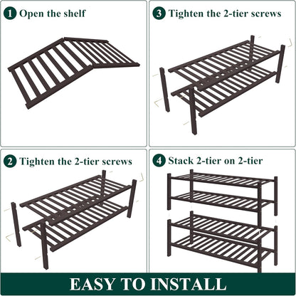Smiry Bamboo Shoe Rack for Closet, 3 Tier Wooden Shoe Organizer, Stackable Wood Shoe Storage Shelf for Entryway, 14 Vertical Slats, One-piece Heavy-Duty Legs, 26.77"x11.02"x18.31", Natural