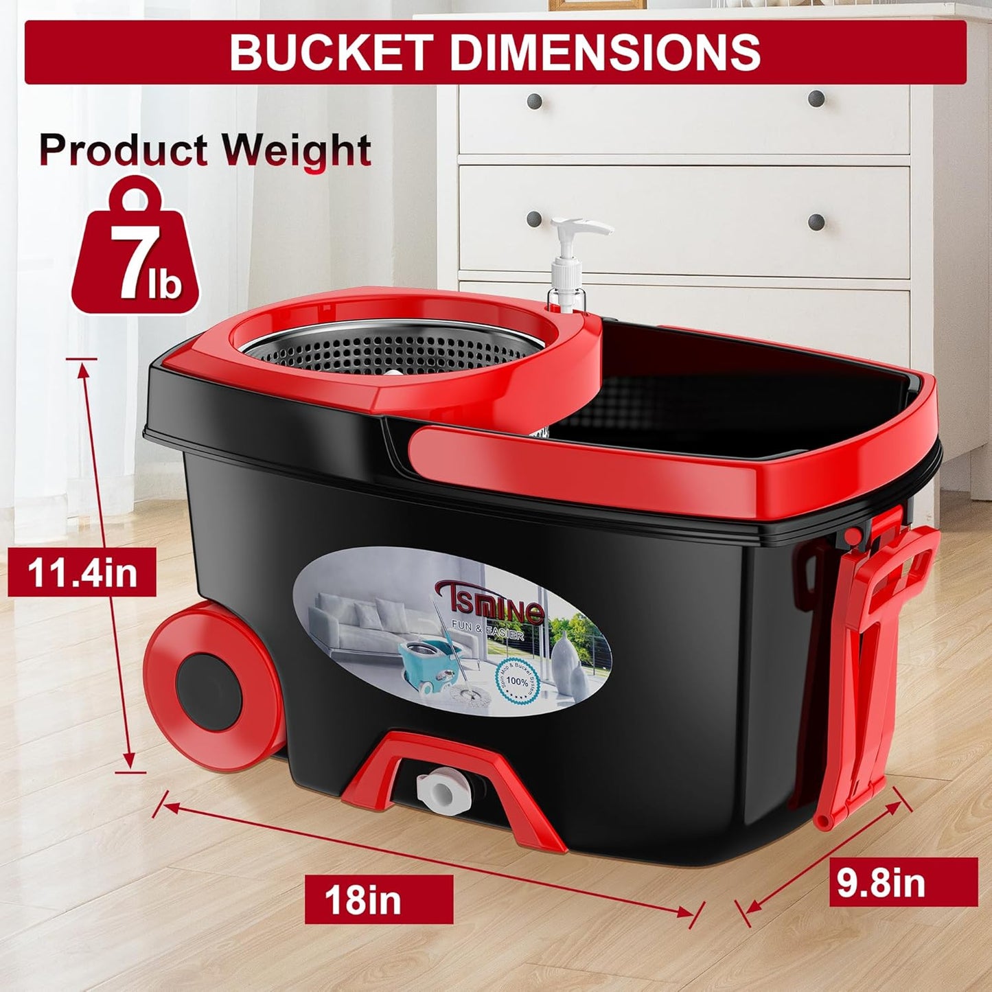 FunClean Spin Mop and Bucket,Mop and Bucket with Wringer Set for Home,360 Spinning Mopping Floor Cleaning Tool with 6 Microfiber Replacement Head Refills,61" Extended Handle, 2X Wheel - Blue