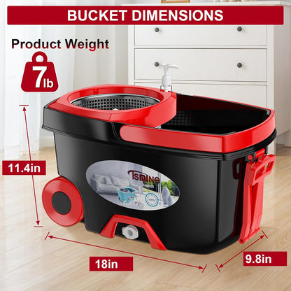 FunClean Spin Mop and Bucket,Mop and Bucket with Wringer Set for Home,360 Spinning Mopping Floor Cleaning Tool with 6 Microfiber Replacement Head Refills,61" Extended Handle, 2X Wheel - Blue