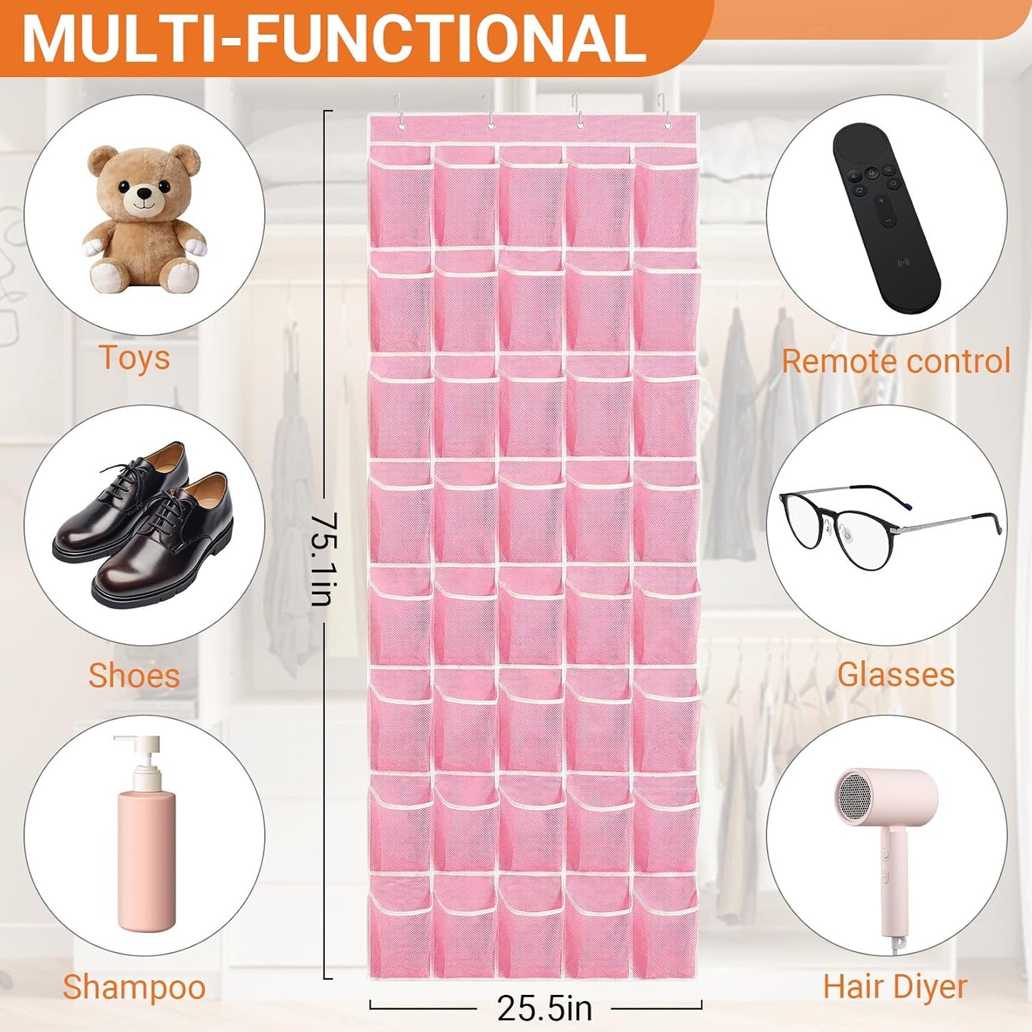 40 Large Mesh Pocket Over the Door Shoe Organizer,Hanging Shoe Rack for Door,Hualleko Shoes Organizer Hanger with Large Capacity, Shoes Storage Holder Sturdy Non-woven Fabric - Stores 20 Pairs (White)