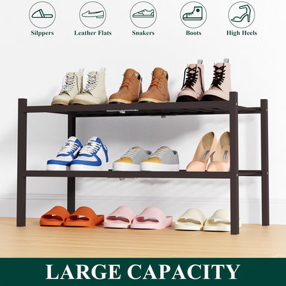 Smiry Bamboo Shoe Rack, 3 Tier Free Standing Wooden Shoe Organizer, Stackable Wood Shoe Storage Shelf for Closet, Entryway, 12 Vertical Slats, 2+1 Stack Standard Legs, 26.8"x11"x19.5", Natural