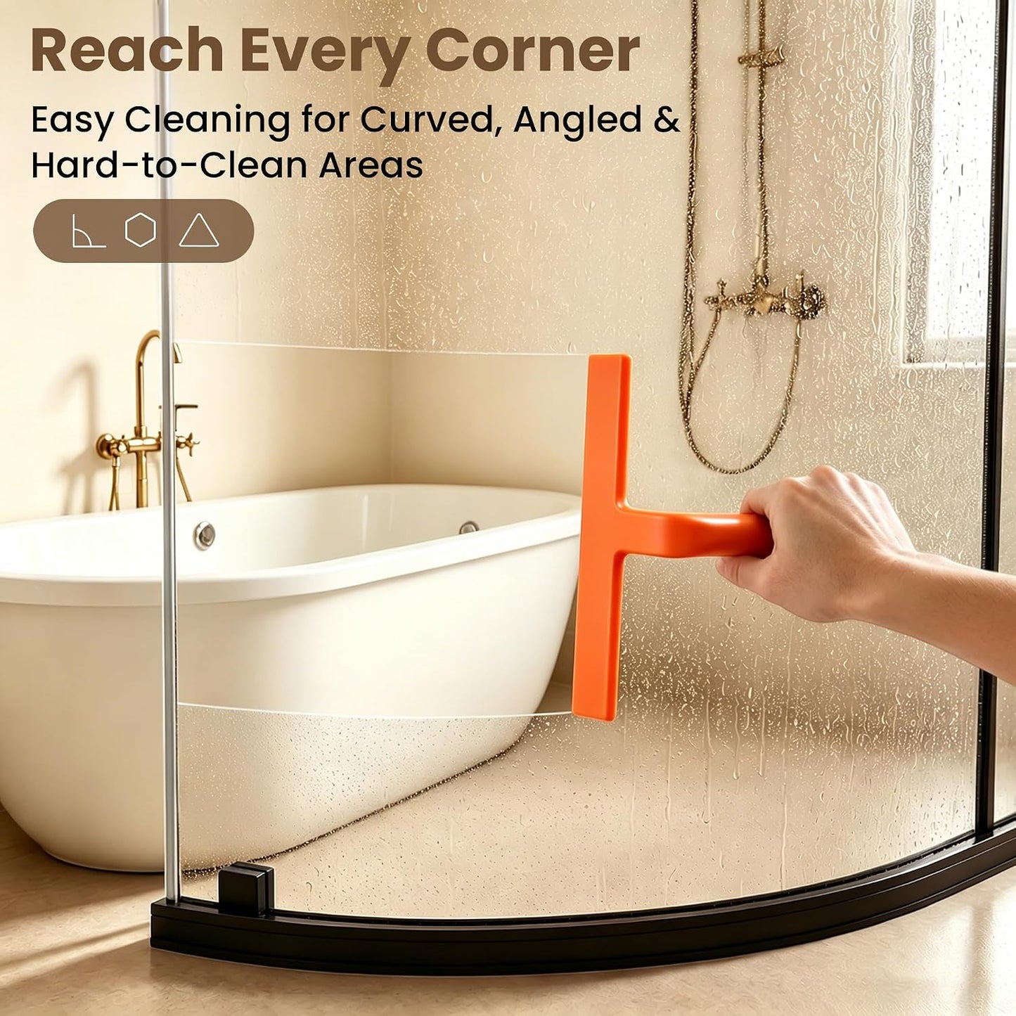 Shower Squeegee for Glass Doors - 10 Inch Bathroom Squeegee with Ergonomic Round Grip, Built-in Hook, Streak-Free No-Squeak Silicone Blade for Shower Glass, Tile Walls, Mirrors & Windows, Black