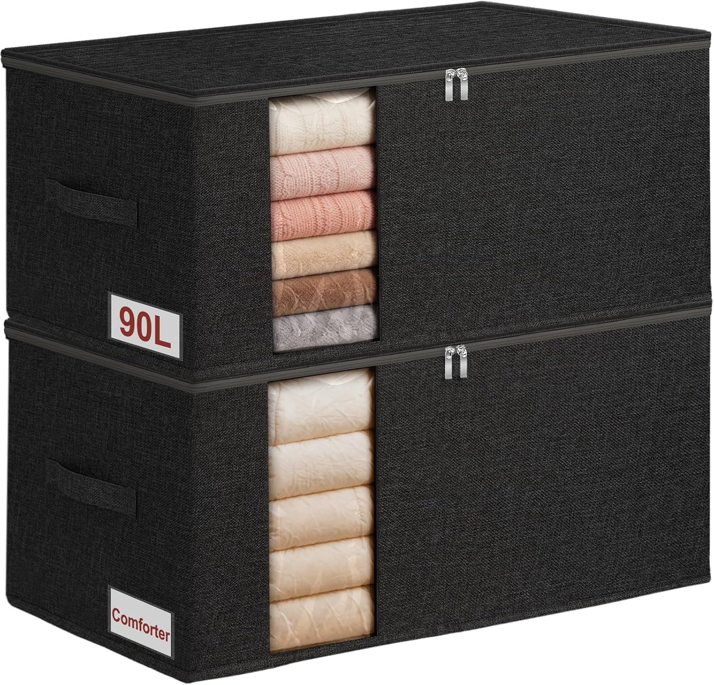 60L Blanket/Comforter Storage Bag w/Rigid Side & Bottom Support, Stackable Clothes Storage Bin for Sweaters Bedding Sets Quilts Pillows, Closet Organizer, 21.7x14.2x11.8in, 2 Pack, Gray