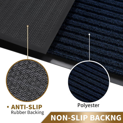 Yimobra Welcome Mat, Heavy Duty Sturdy Door Mats for Home Entrance Outdoor Indoor, Front Doormat for Outside Patio Floor Entry Porch Garage Office, Waterproof, Low Profile, 29.5x17, Black Grey