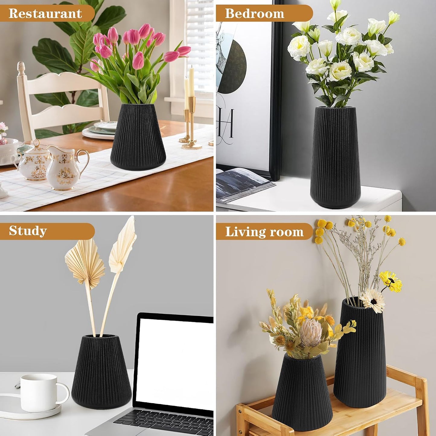 White Ceramic Vase, GUKJOB Small Cute Flower Vase for Pampas Grass, Home, Living Room, Dining Table, Farmhouse, Office Decor, Bedroom, Table, and Kitchen Shelf (White- 2PCS)