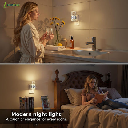 L LOHAS LED Motion Sensor Night Light,Dimmable Night Lights Plug into Wall, 2 Pack Acrylic Nightlight with 0-100 LM Adjustable Brightness, 3000K Plug in Night Light for Bathroom Hallway