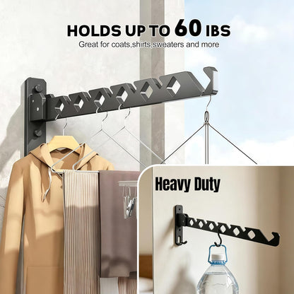 Wall Mounted Clothes Drying Rack,Laundry Clothes Hanger Rack Wall Mounted,Clothes Hanger Foldable, Wall Rack Indoor, Space Saving Closet Storage Organizer Clothes Hanger Indoor, White 2 Pack