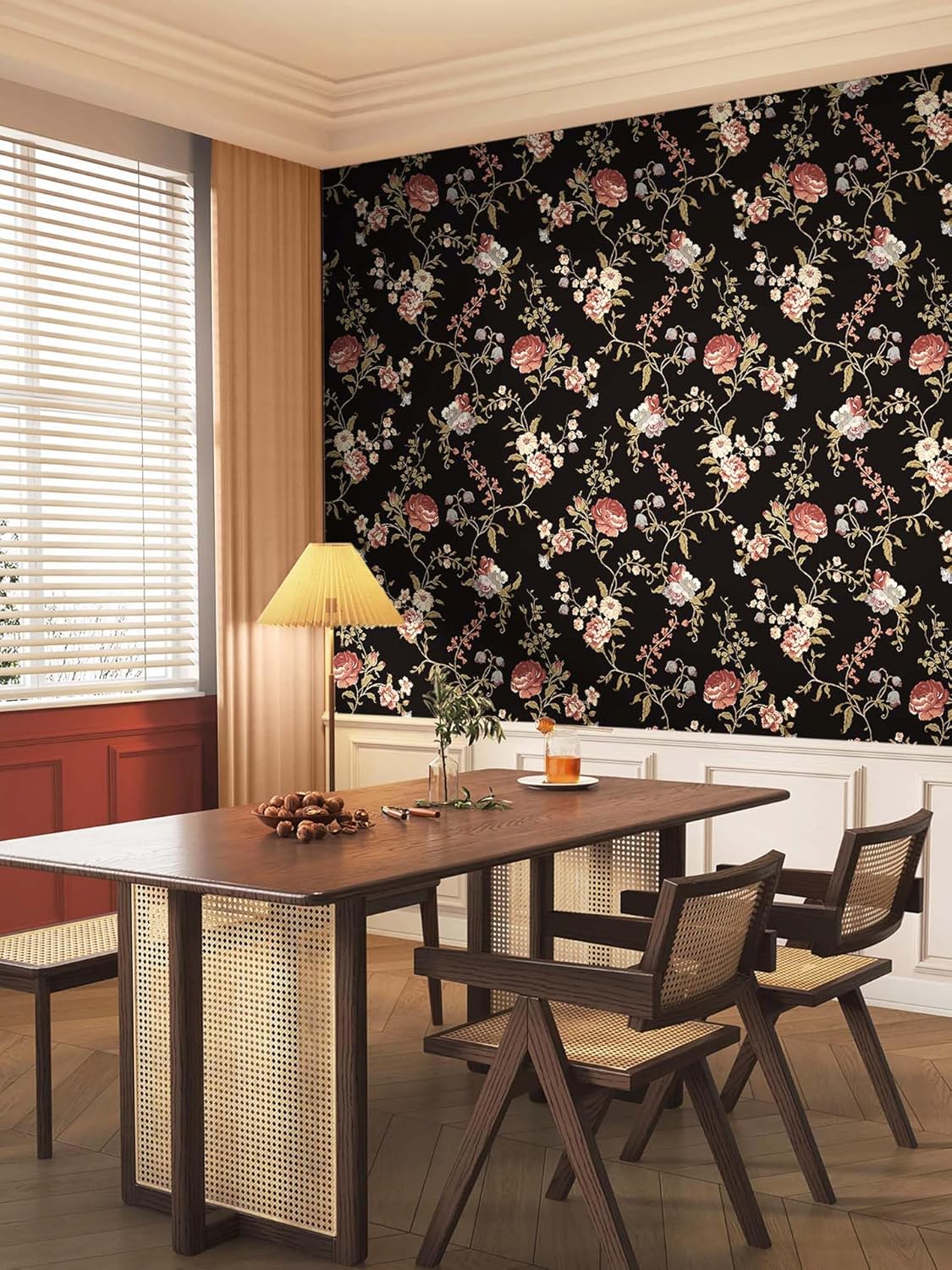 Safiyya Peel and Stick Wallpaper Vintage Floral Contact Paper 17.3" x 78.7" Wall Paper Renter Friendly Self Adhesive Removable Wallpaper for Bathroom Vinyl