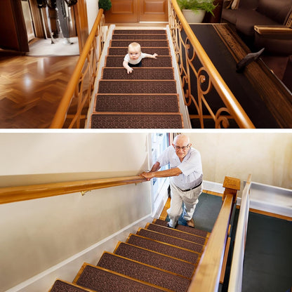 15Pcs Stair Treads for Wooden Steps With Self Adhesive, 8"x30" Non Slip Stair Runners-Peel & Stick Indoor Stair Carpet Runner, Resistant Runner for Kids, Elders and Pets, Black