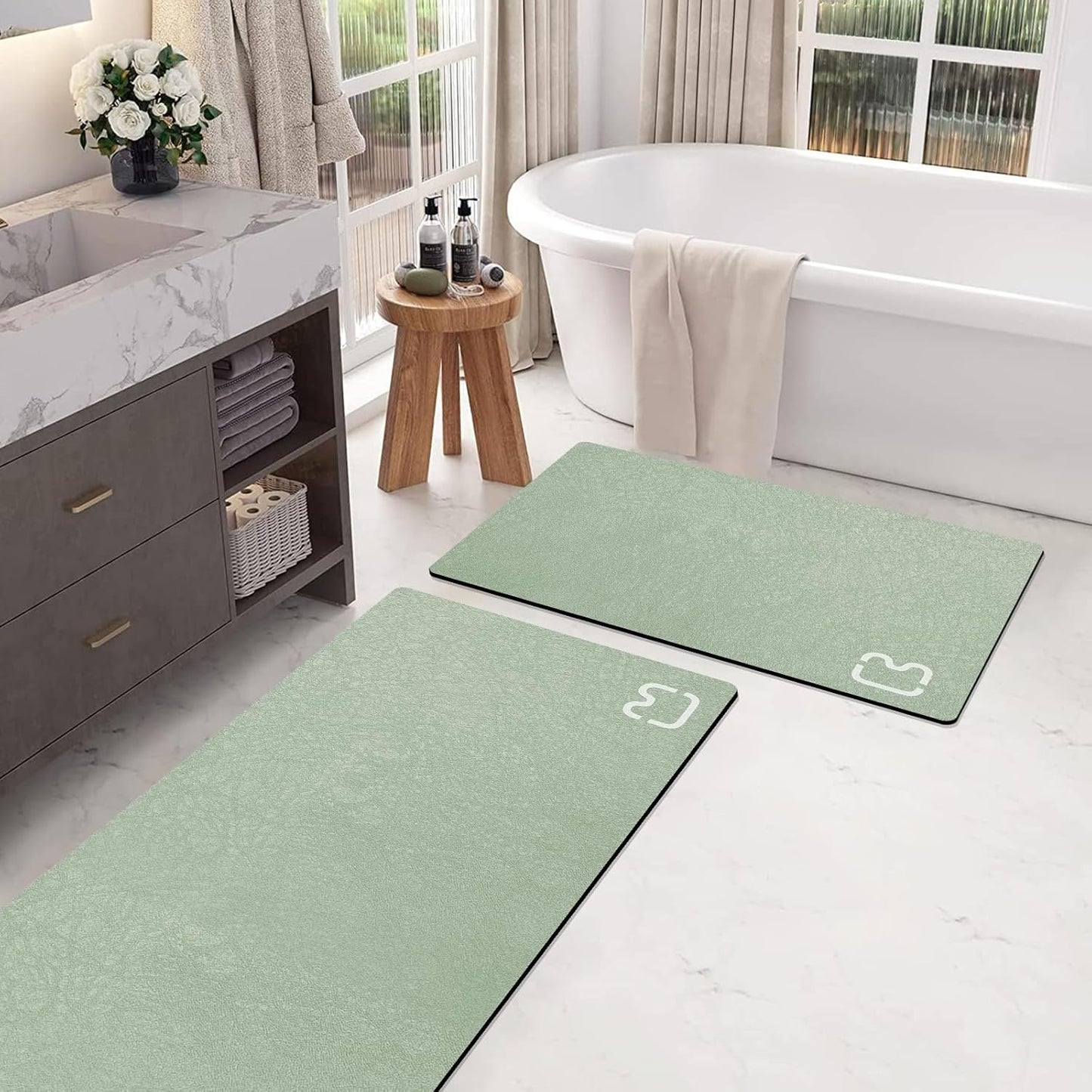 Diatomaceous Earth Bath Mat Rugs Super Absorbent Diatomite Stone Bath Mat Non Slip Quick Dry Thin Bathroom Mat Fit Under Door, Floor Rugs in Front of Bathtub, Shower Room, Sink,15.7"x23.6", Grey
