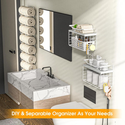 Towel Racks for Bathroom,Towel Rack Wall Mounted, 6 Tier Rolled Or Folded Towel Holder with Floating Shelves, Bathroom Towel Holder for Bath, Hand Towels,Metal and Wood