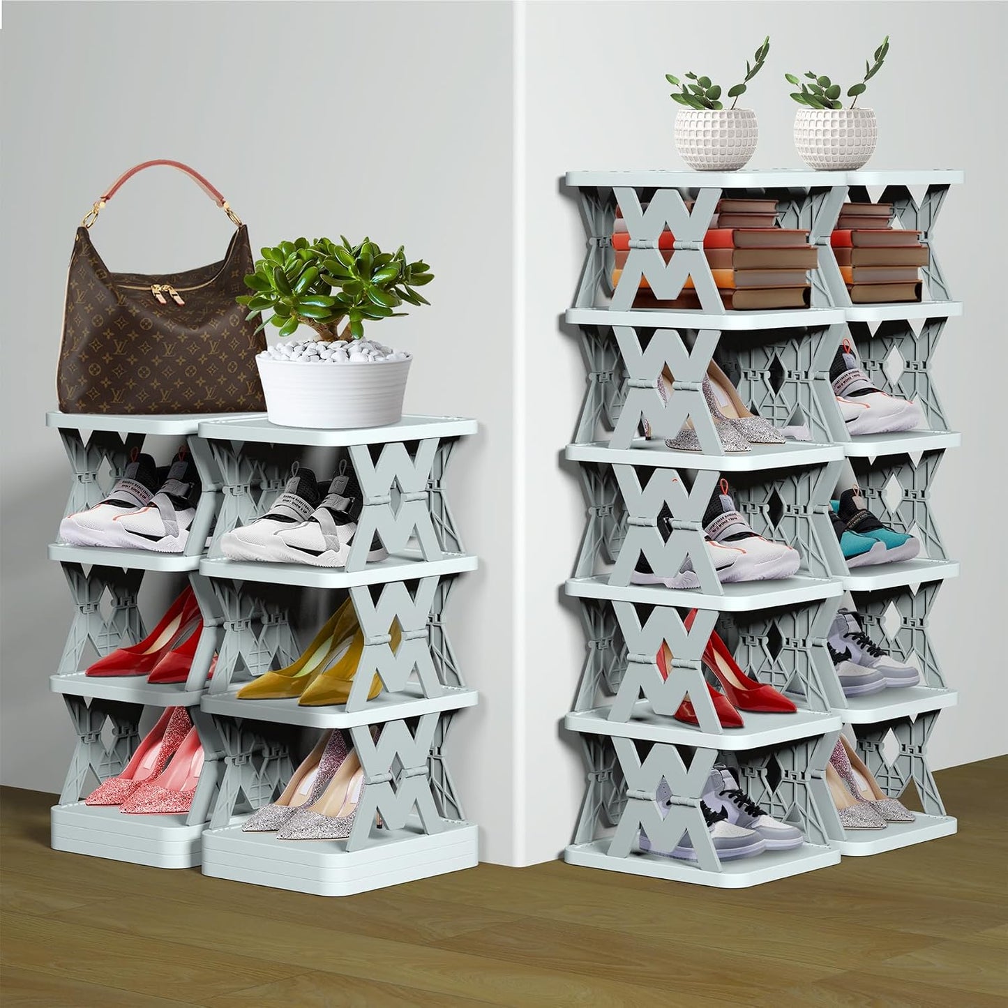 Shoe Rack, 6 Tier Shoe Organizer Without Assembly, Foldable Small Shoe Rack Space Saving, Collapsible Shoe Organizer for Entryway, Front Door Entrance, Kids, Bedroom, White