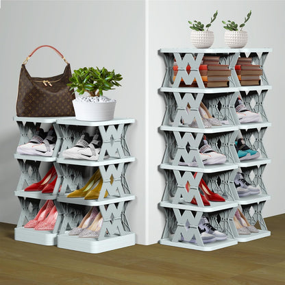 Shoe Rack, 6 Tier Shoe Organizer Without Assembly, Foldable Small Shoe Rack Space Saving, Collapsible Shoe Organizer for Entryway, Front Door Entrance, Kids, Bedroom, White