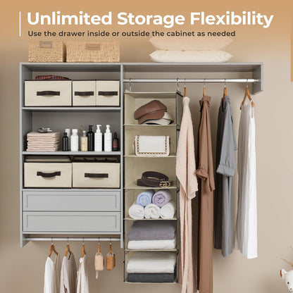 GRANNY SAYS Hanging Closet Organizer 6 Shelves, Closet Organizers and Storage with 5 Drawers, 6 Side Pockets Closet Hanging Organizer, Hanging Storage Organizer for Closet, Baby Clothes, Gray