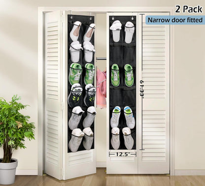 MISSLO Over The Door Shoe Organizer 12 Large Mesh Pockets Hanging Narrow Closet Door, White, 2 Pack