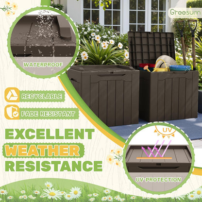 Greesum 31 Gallon Resin Deck Box All Weather Outdoor Storage Boxes for Patio Furniture Set,Outdoor Toys,Garden Tools,Black