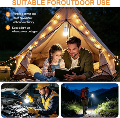 JackonLux Rechargeable Emergency LED Bulb Multi-Function Battery Backup Emergency Light for Power Outage Camping Outdoor Activity Hurricane (4, White-5000K-4PK)