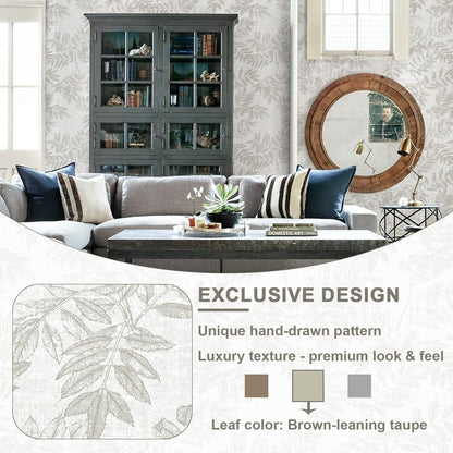 Neutral Leaf Peel and Stick Wallpaper Boho Contact Paper for Cabinets and Drawers Modern Removable Self Adhesive Wallpaper for Bedroom Bathroom Waterproof Contact Paper Beige 78.7inL 17.3inW