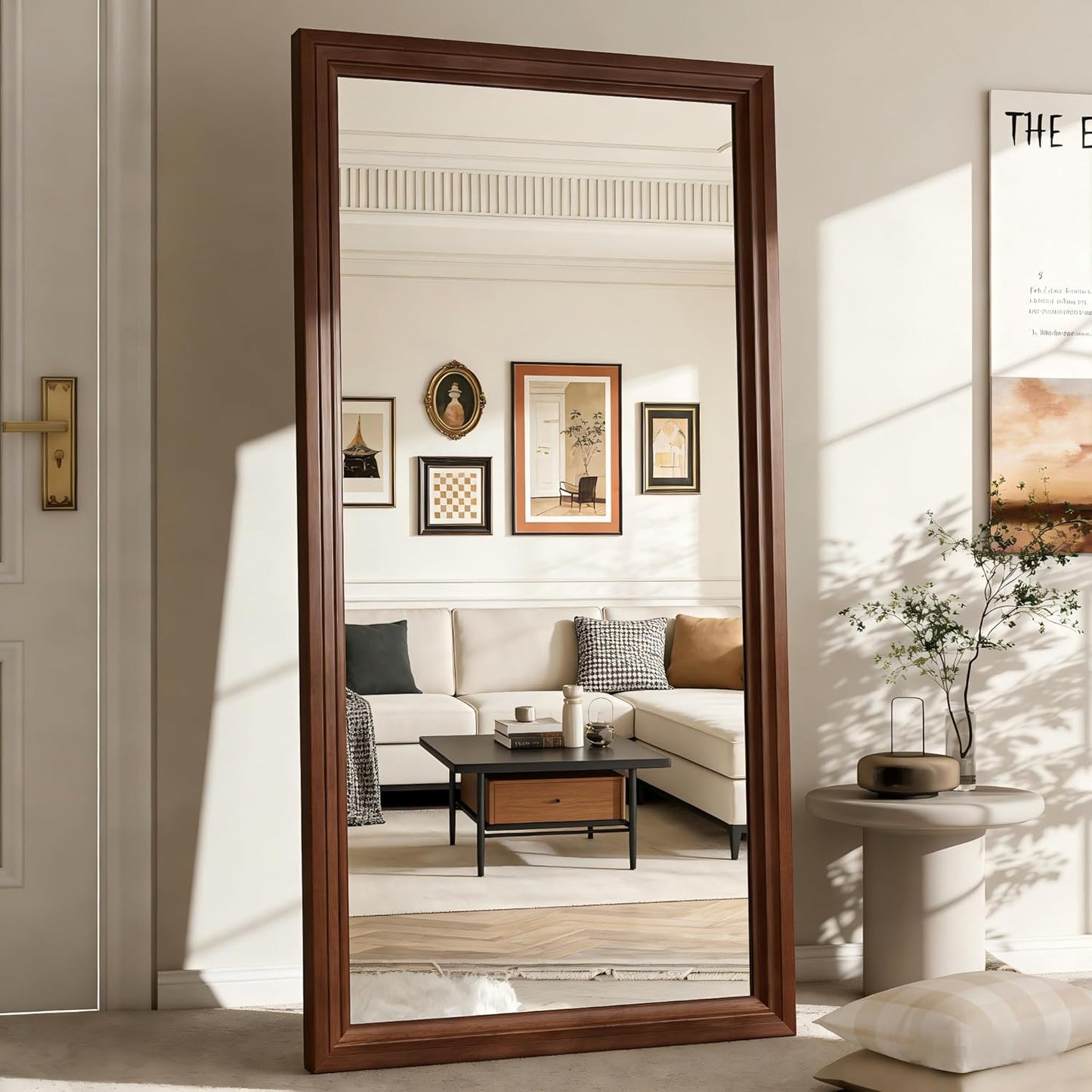 ZHUNFA Full Length Mirror, 71x32 Inch Full Length Mirror Wall Mounted | Vertical Hanging, Leaning Standing for Bedroom, Living Room, Rectangular Wooden Frame, Log Color.