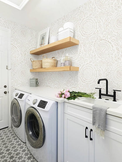 Ismoon Peel and Stick Wallpaper Boho Beige Contact Paper Neutral Floral Wall Paper Textured Self Adhesive Removable Wallpaper for Bedroom Kitchen Renter Friendly Vinyl 17.3" x 78.7"