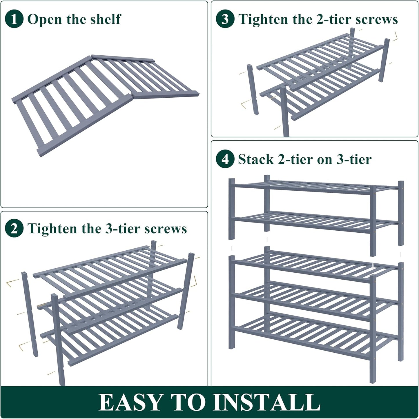 Smiry Bamboo Shoe Rack for Closet, 3 Tier Wooden Shoe Organizer, Stackable Wood Shoe Storage Shelf for Entryway, 14 Vertical Slats, One-piece Heavy-Duty Legs, 26.77"x11.02"x18.31", Natural