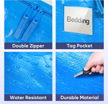 TICONN 4 Pack Extra Large Moving Bags Heavy Duty with Zippers & Carrying Handles, Durable Storage Bags Moving Boxes for Closet Organizers and Storage (4 Pack, Blue)