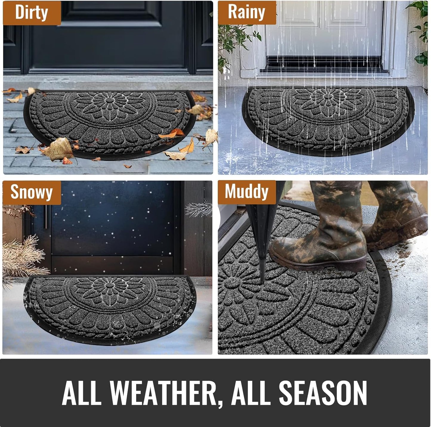Mibao Front Door Mat Indoor Outdoor Entrance, Semicircular Entrance Mat, Half Round Waterproo Non-Slip Durable Rubber Door Mats, Low Profile Heavy Duty Doormat for Garage, Patio, 30" x 18", Yellow