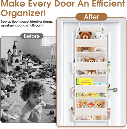 WISELIFE Over The Door Organizer Storage with 4 Large Pockets Door Hanging Organizer with Clear Windows behind The Door Storage for Nursery Bedroom Bathroom Pantry Closet and Baby Essentials Dark Grey