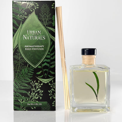 Urban Naturals Smoked Vanilla Reed Diffuser Set with Vanilla Bean, Sandalwood & Leather – 5 Ounce Sleek Black Rectangular Refillable Glass Bottle – Made in the USA