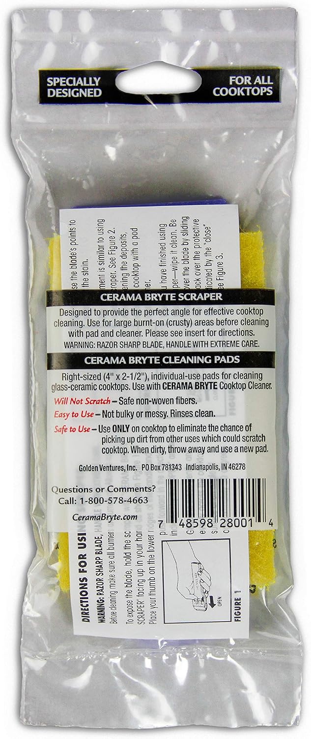 Cerama Bryte Cooktop Scraper & Pad Kit for Glass-Ceramic Surfaces