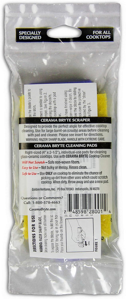 Cerama Bryte Cooktop Scraper & Pad Kit for Glass-Ceramic Surfaces