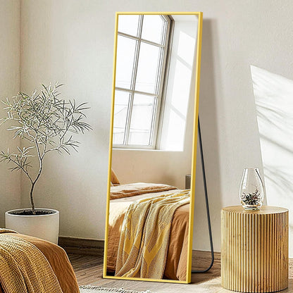FICTOR Full Length Mirror with Stand, Floor Standing Mirror Full Body, HD Shatterproof Black Frame Wall Mirror for Bedroom, Living Room, Dressing Room & Entryway, 56"x15"