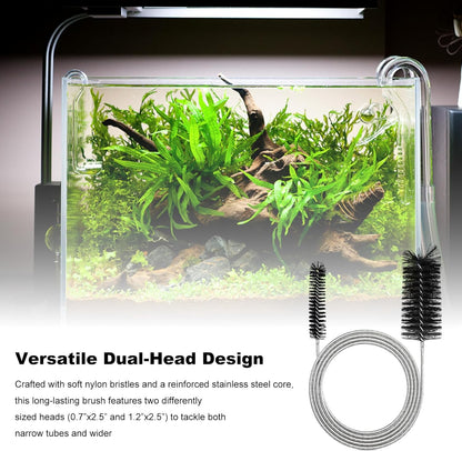 2-Pack Flexible Dual-Ended Aquarium & Kitchen Tube Brush – Stainless Steel Core with Durable Black Plastic, 61-Inch Long Cleaning Tool for Hoses, Pumps, and Narrow Pipes（Black）