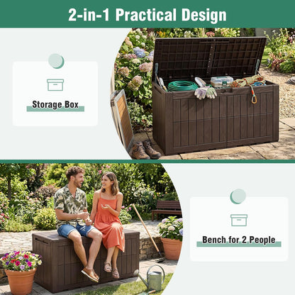 Tangkula 25 Gallon Waterproof Outdoor Storage Box with Lockable Lid | PP Resin, Wicker Patterned, Indoor Outdoor Use, Portable, Versatility, for Deck, Pool, Patio Cushions, Garden Tools