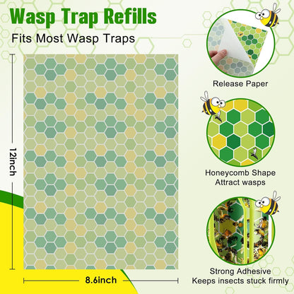 Qualirey 20 Pack Wasp Trap Refills, 12 x 8.6 inch Yellow Jacket Traps Refill Fits Most Wasp Sticky Traps, Super Sticky Wasps Trap Replacement Pads for Mud Dauber Carpenter Bee Hornet Flying Insects