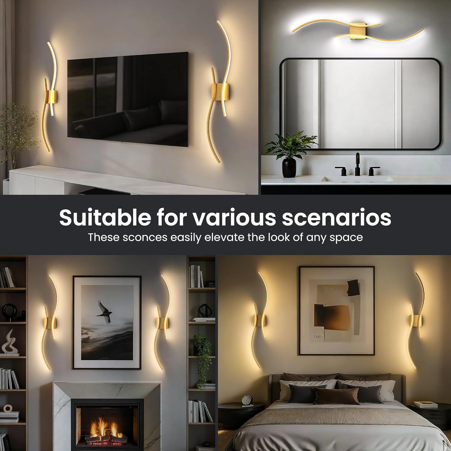 Battery Operated Wall Sconces Set of Two, 10000mAh Rechargeable Modern Wall Lights with Remote Control, Dimmable Gold LED Cordless Lighting for Living Room, Bedroom, Hallway, 39.4 Inch, 3CCT