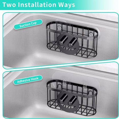 HapiRm Multifunctional Sponge Holder with Unique M-Shaped, 2 Installation Methods Kitchen Sink Caddy Organizer, Rustproof Stainless Steel Kitchen Organizers and Storage Essentials - Black
