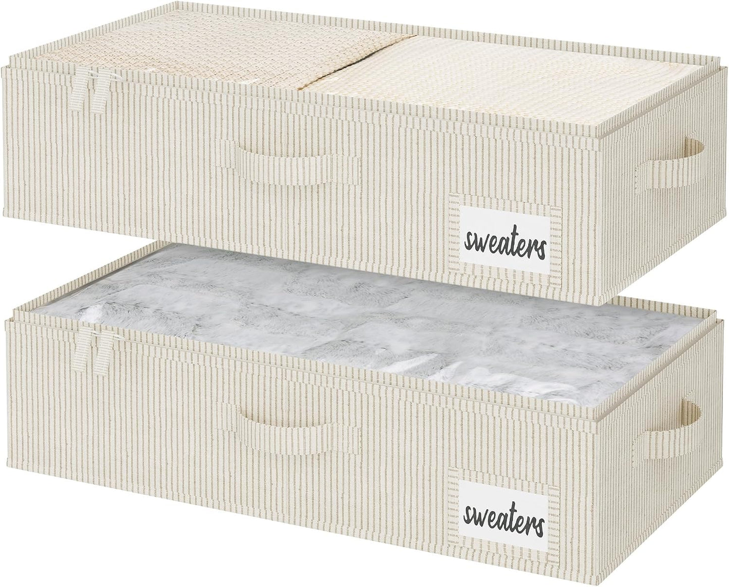 StorageWorks Large Under Bed Storage Containers with Handles and Label Holder, 2 Pack Ultra-thick Fabric Underbed Bins, Closet Organizer for Clothes, Blankets, Sweater