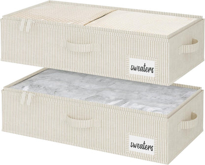 StorageWorks Large Under Bed Storage Containers with Handles and Label Holder, 2 Pack Ultra-thick Fabric Underbed Bins, Closet Organizer for Clothes, Blankets, Sweater