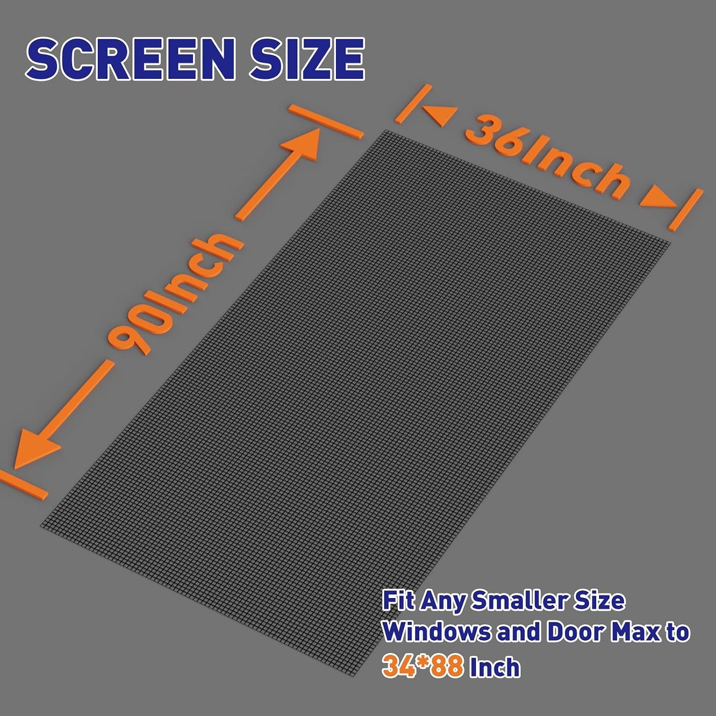 MAGZO Window Screen Replacement Mesh 48"W x 99"L - Pet Resistant Premium & Durable Polyester Screen Door Mesh, Allows Fresh Air In, DIY Repair Kit Includes Tool for Sliding Doors,Windows,Patio, Gray