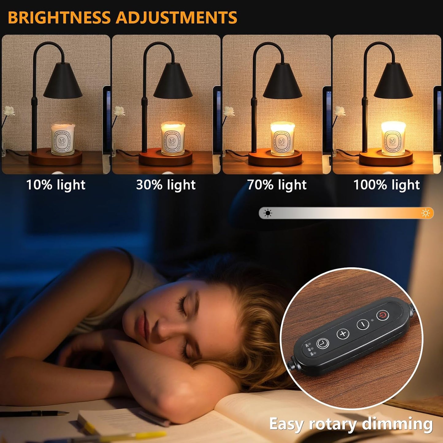 MEIXISUE Candle Warmer Lamp with Timer and Dimmer,Electric Gold Light Gifts for Women Melt Wax Warmer Lamp with 2 Bulbs for Candle Jars House Warming New Home Decor Bedroom
