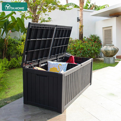 YITAHOME 31 Gallon Outdoor Storage Deck Box | Waterproof Resin Package Delivery and Storage Box with Lockable Lid for Patio Furniture Cushions, Pool Accessories, Garden