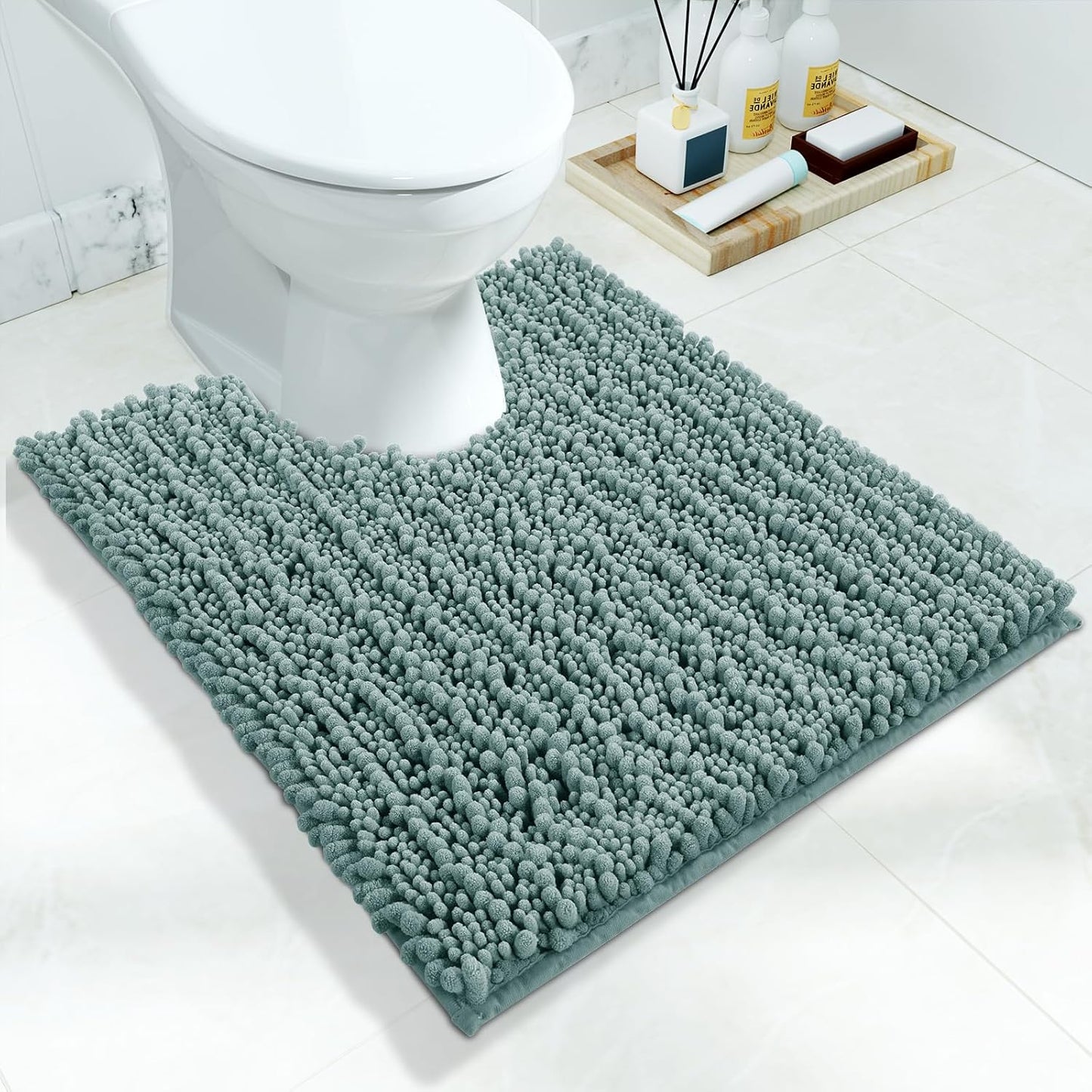 Yimobra Bathroom Rugs Non Slip Washable - Ultra Soft Absorbent Chenille Bath Mat, Quick Dry Shaggy Floor Carpet for Tub Shower, Gray Home Decor Accessories, 24x17 Inch