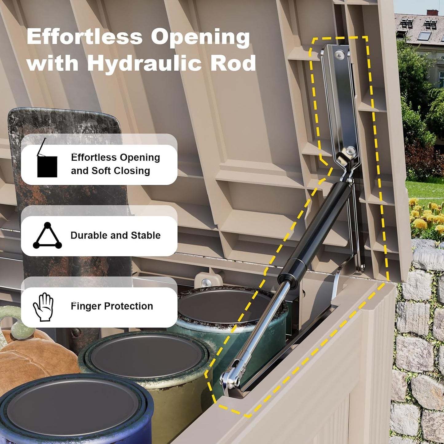 Waterproof Outdoor Storage Box Outside Deck Box Lockable Resin Bench UV Resistant Furniture Cushion Pool Tool Float Bin Patio Garden Porch (Black, 120 Gallon)