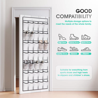 WVM Over the Door Shoe Organizer with 35 Breathable Mesh Pockets, Hanging Shoe Organizer for Door with 4 Metal Hooks, Large Capacity Closet Storage for Shoes, Accessories, Grey