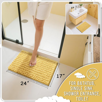 Yimobra Bathroom Rugs Non Slip Washable - Ultra Soft Absorbent Chenille Bath Mat, Quick Dry Shaggy Floor Carpet for Tub Shower, Gray Home Decor Accessories, 24x17 Inch